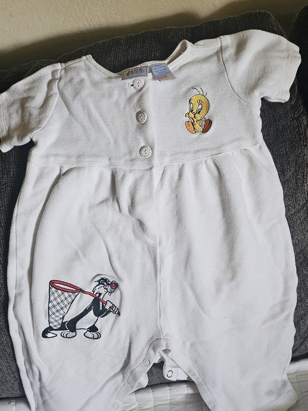 ACME White Baby One-Piece with Tweety & Sylvester Embroidery